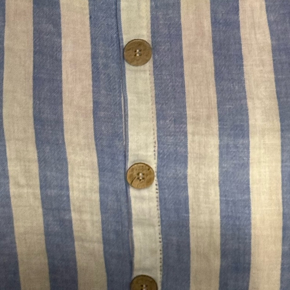 Beachy Casual Linen Striped Blue and White Button-Front Skirt - Picture 4 of 13